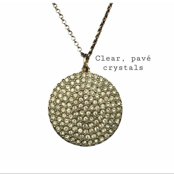 Gold Tone Double Layer Pavé Rhinestone Disc & Teardrop Charm Necklace Costume - Picture 4 of 4